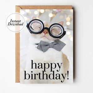 Printable Cat Card - Happy Birthday - Nerdy Cat