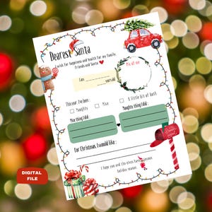 Carta para o Papai Noel para imprimir, lista de desejos de cartas de Natal para crianças, carta para o Papai Noel, download instantâneo, carta querida do Papai Noel, cartas de Natal para crianças, elfo