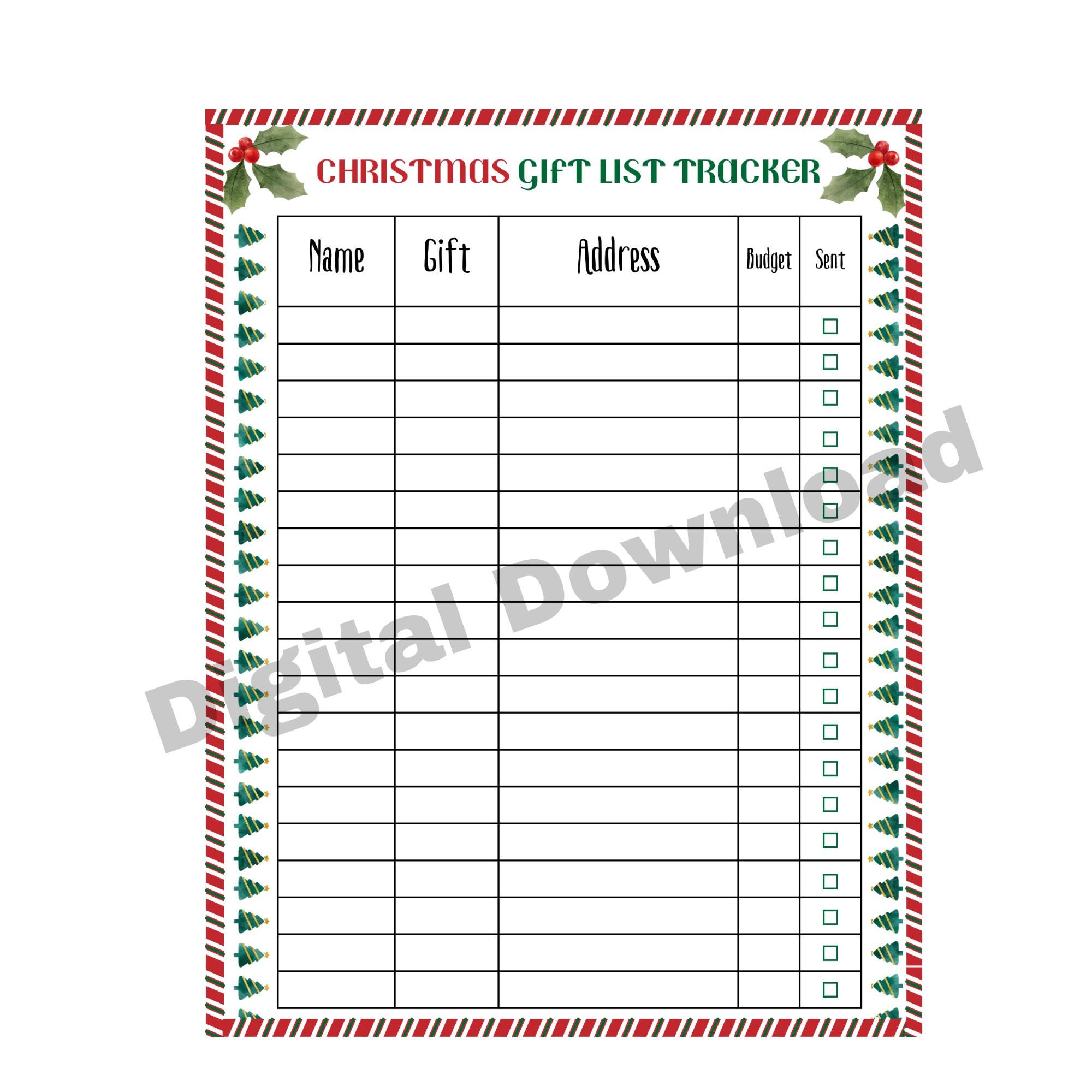 Christmas Gift List Tracker Printable Sheets Xmas Order List Gift Plan ...