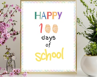 100 days of school DIY craft kids classroom activity fingerprint school teacher gift elementary craft project for kids A4, 8.5&quot;x11&quot; digital