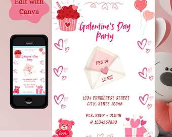 Galentine's day invitation templates editable friends valentines party invite evite girls night party template instant download printable