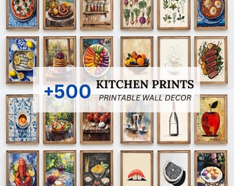 500 Kitchen Wall Art Prints Bundle, Retro Food and Drink Gallery Set, Trendy Kitchen Decor, Printable Digital Download Wall Art