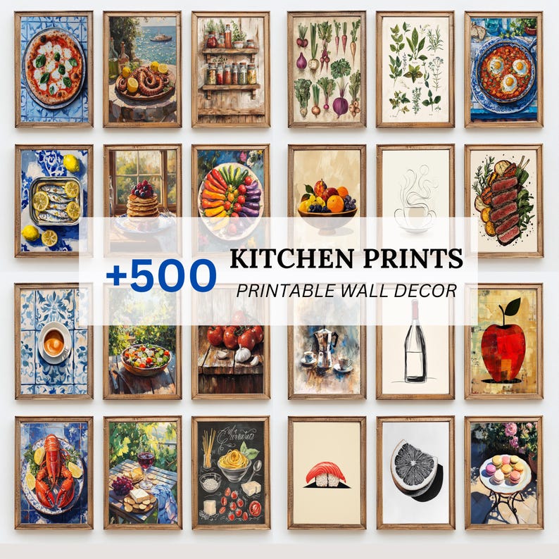 500 Kitchen Wall Art Prints Bundle, Retro Food and Drink Gallery Set ...