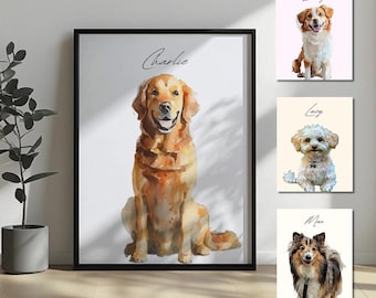 Pet Memorial Portrait from Photo, Custom Dog Cat Painting, Personalized Pet Loss Gift, Watercolour Pet Keepsake, Pet Lover Gift