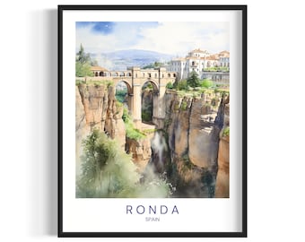 Poster di viaggio di Ronda, stampa del ponte di Andalusia, stampa artistica da parete, download digitale, stampa artistica di Ronda, regalo di viaggio in Spagna