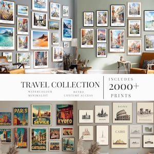 MEGA BUNDLE of 2000 Travel Poster Trendy Wall Art Retro Travel Print Maximalist Decor Colorful Travel Print City Poster Set Wanderlust
