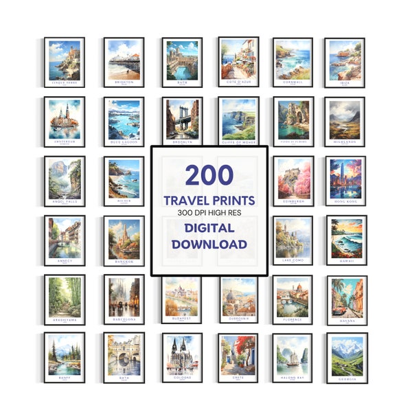 200 Travel Prints | Digital Download | Travel Wall Decor |