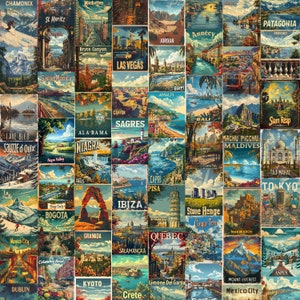 Travel Poster, Vintage Travel Wall Art, Retro Aesthetic, Travel Wall Prints, Travel Home Decor, Vintage Poster, Aesthetic Collage, 200pcs