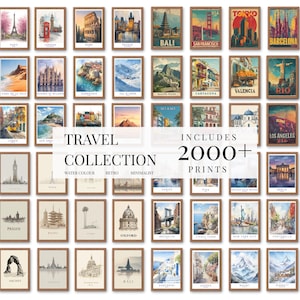 MEGA BUNDLE of 2000 Travel Poster Trendy Wall Art Retro Travel Print Maximalist Decor Colorful Travel Print City Poster Set Wanderlust