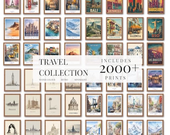 MEGA BUNDLE of 2000 Travel Poster Trendy Wall Art Retro Travel Print Maximalist Decor Colorful Travel Print City Poster Set Wanderlust