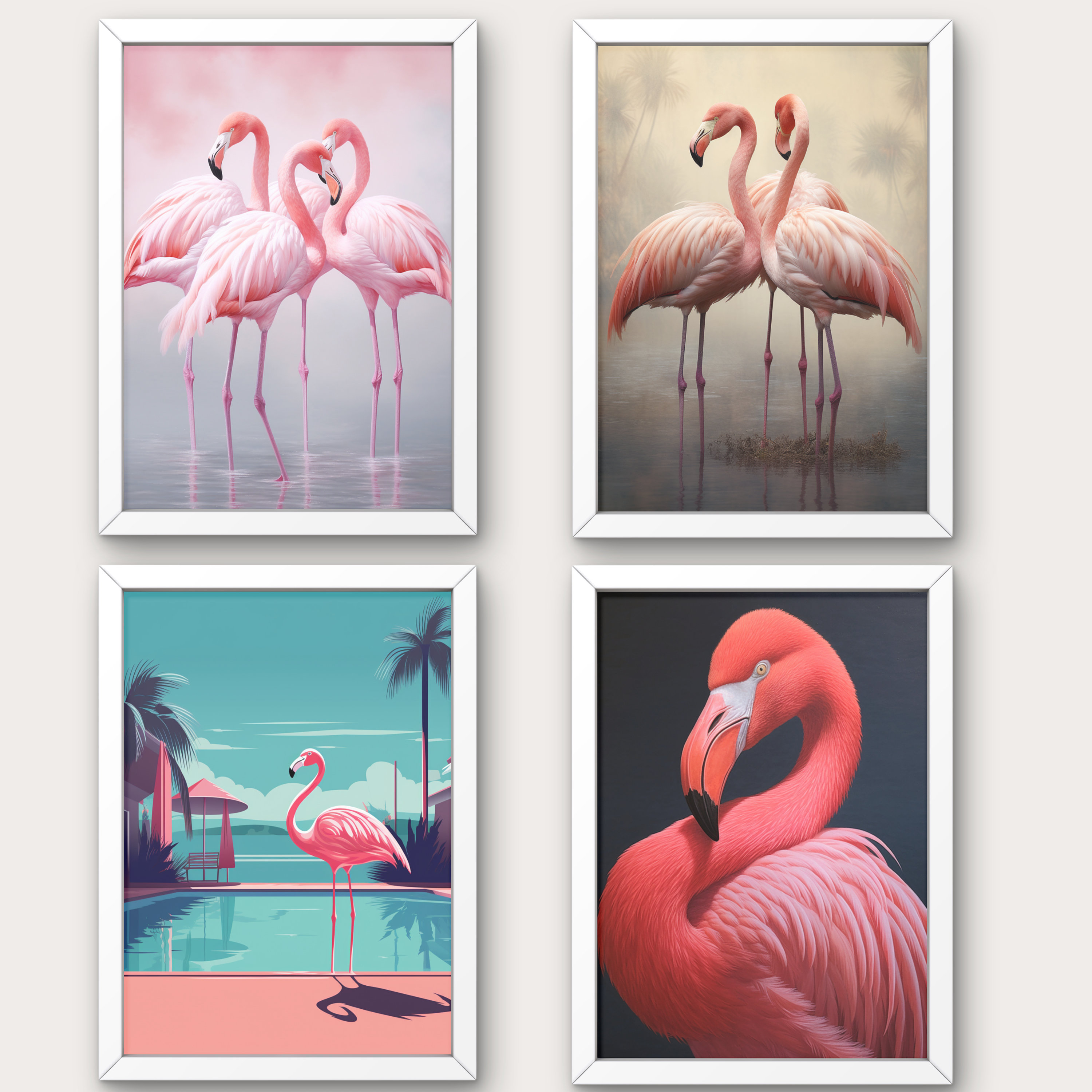 40 Flamingo Prints Set, Tropical Wall Art Bundle, Cute Flamingo Home ...