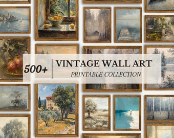 Vintage Gallery Print Set - 500 Landscape Prints for Cottagecore Wall Decor, Country Art, Farmhouse & Coastline Gallery Wall Bundle