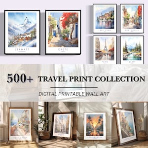 Paquete de impresiones de arte de viaje Conjunto de descarga digital de 500 carteles de viaje Arte de pared imprimible Decoración del hogar