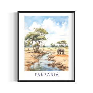 Impresión digital de arte de viaje a Tanzania, descarga de carteles de viaje, arte de pared imprimible, decoración del hogar