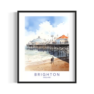 Impresión digital de arte de viaje de Brighton, descarga de carteles de viaje, arte de pared imprimible, decoración del hogar