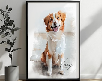 Custom Pet Portrait from Photo, Personalized Dog Cat Painting, Pet Memorial Gift, Watercolour Pet Art, Pet Lover Gift Idea