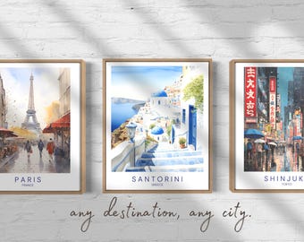 Travel Prints, Custom City Print Posters, Any City Destination, Travel wall art, Personalized Travel Art, retro travel poster