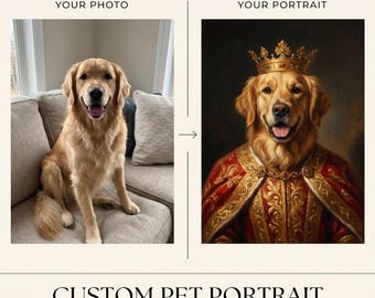 Benutzerdefinierte Hundeportrait, Renaissance Katzenbild, königliches Portrait vom Foto, personalisiertes Geschenk für Tierliebhaber, individuelle Hundekunst