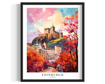 Edinburgh Travel Poster, Castle City Print, Printable Wall Art, Digital Download, Edinburgh Art Print, Scotland Travel Gift