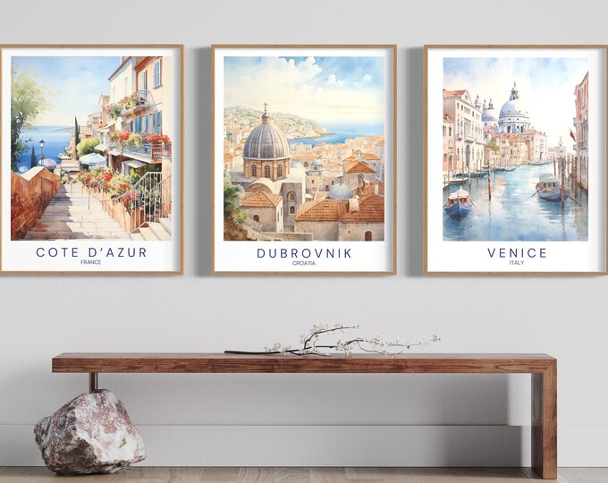 Set of ANY 3 TRAVEL PRINTS | Watercolour Travel Print | Wall Decor | Customization available