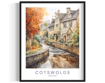 Cotswolds Travel Poster, English Countryside Print, Printable Wall Art, Digital Download, Cotswolds Art Print, England Travel Gift