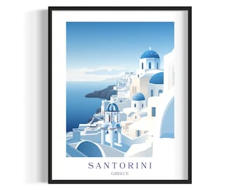 Santorini Travel Poster, Greek Island Print, Printable Wall Art, Digital Download, Santorini Art Print, Greece Travel Gift