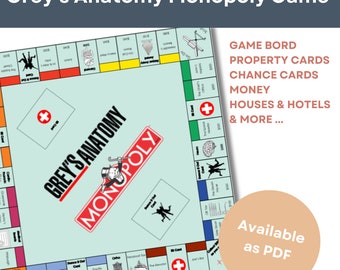 Grey's Anatomy Monopoly Board Game | Digital Print | Perfect for Games Night | Gifts for Birthday & Christmas | Hand-Made Crafts