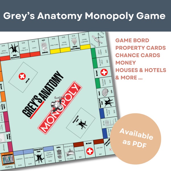 Grey's Anatomy Monopoly Board Game | Digital Print | Perfect for Games Night | Gifts for Birthday & Christmas | Hand-Made Crafts