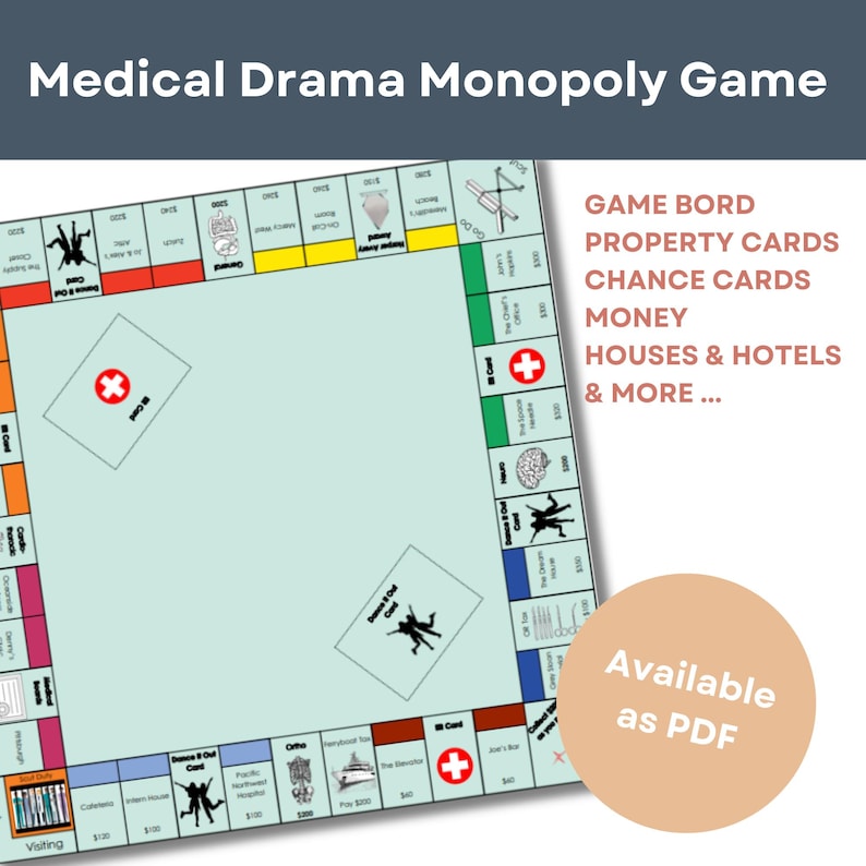 Medical Drama Monopoly Board Game | Digital Print | Perfect for Games Night | Gifts for Birthday & Christmas | Hand-Made Crafts image 1