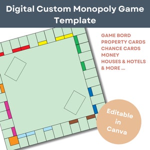 Plantilla personalizada de juego de mesa Monopoly / Impresión digital / Ideal para noches de juegos / Regalos caseros para cumpleaños y Navidad / Editable en Canva