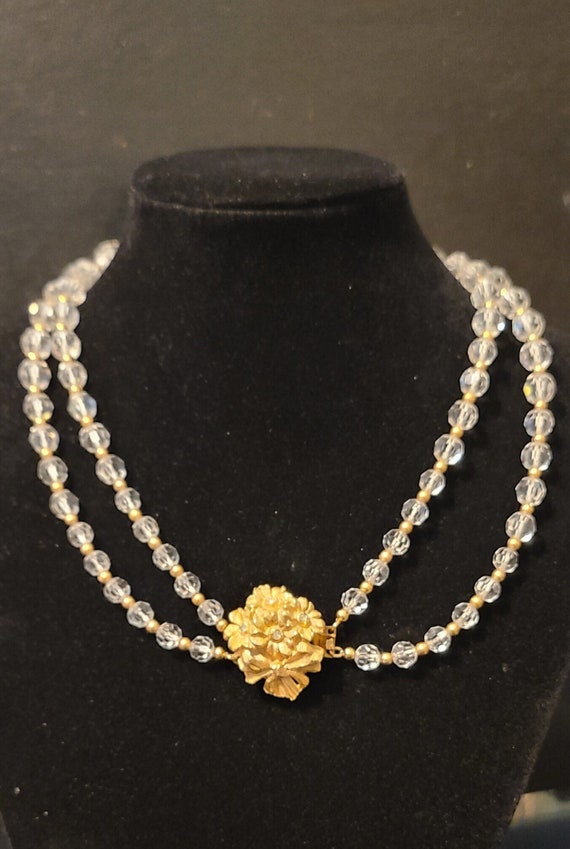 Napier Double strand crystal and goldtone beaded n