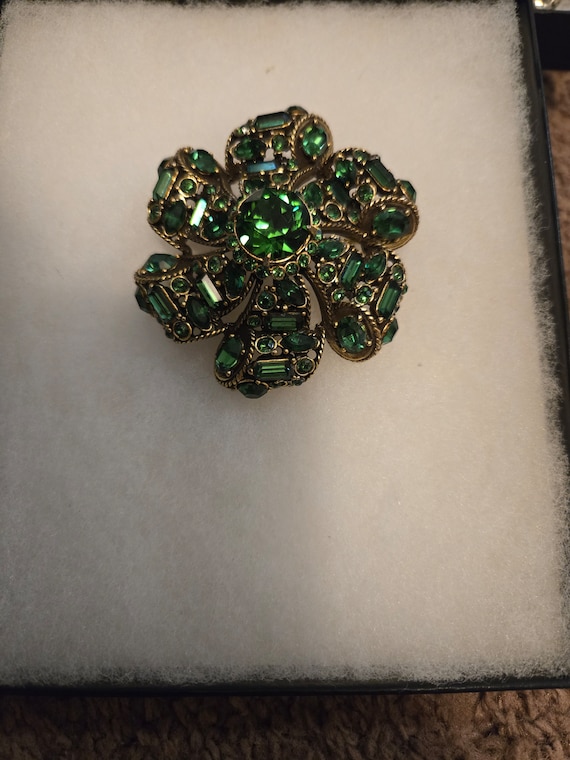 Weiss green rhinestone brooch