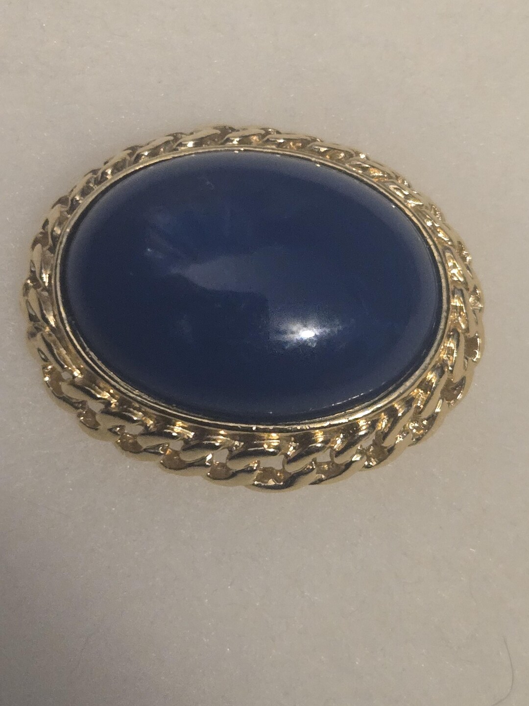 Trifari Blue Cabochon Goldtone Brooch - Etsy