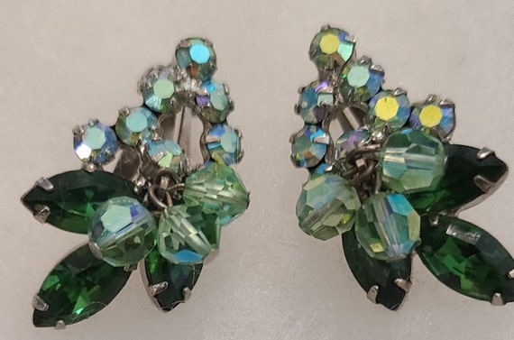 Green  rhinestone and beaded Juliana earrings - image 2