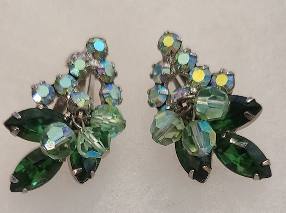 Green  rhinestone and beaded Juliana earrings - image 1