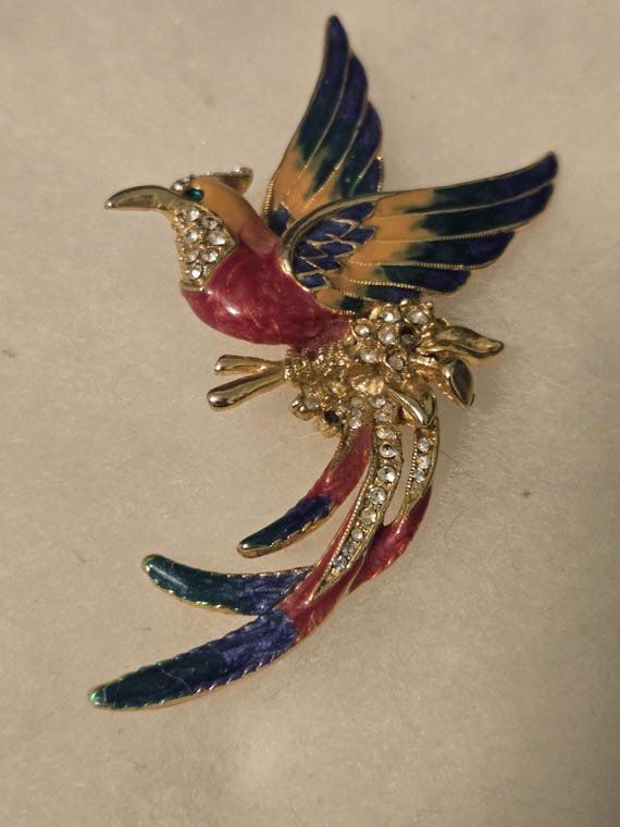 Colorful bird brooch