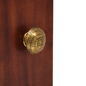Scrollwork Brass Knob | Embossed Vintage Drawer Knob | Ornate Cabinet Hardware | Rustic Boho Furniture Knob