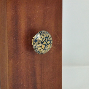 Celestial Sun Face Brass Knob | Embossed Solar Drawer Knob | Vintage Boho Cabinet Hardware | Rustic Furniture Decor