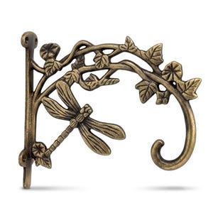Colgador de plantas de hierro fundido con forma de libélula / Soporte de pared rústico para jardín, diseño de hoja de vid.
