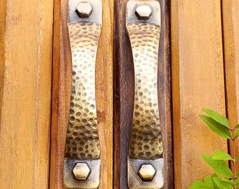 Rustic Cast Iron Hammered Cabinet Handles: Antique Brass, Black (Pack of 2)