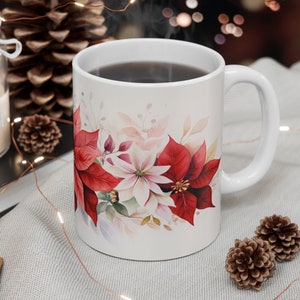 Poinsettia Blossom Coffee Mug: Holiday Floral Teacup (11 Oz)