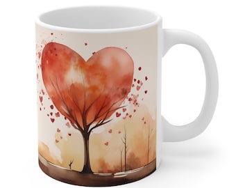 NEW 2024 Love Mug, Couple Valentines Mug, Red Heart mug, for my Love, LOVE Coffee Mug, Love tree, Watercolor, Heart design, Love forever Mug