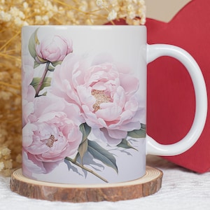 Floral Peony Coffee Mug: Romantic Summer Kitchen Decor