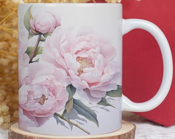 Floral Peony Coffee Mug: Romantic Summer Kitchen Decor