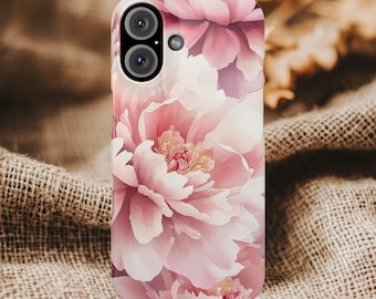 Rosa Pfingstrosen Blumen iPhone Hülle: Glänzende Schutzhülle Handy-Abdeckung