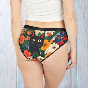 Floral Cat Print Panties Underwear Cute Briefs Womens Lingerie Gift for Her Cat Lover Underwear Funny Pussycat Panties for Girlfriend