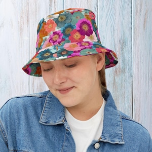 Colorful Floral Bucket Hat, Trendy Beach Hat, Summer Hat, Fashion Gift for Her, Festival Accessory, Outdoor Hat, Gardeners Birthday Gift