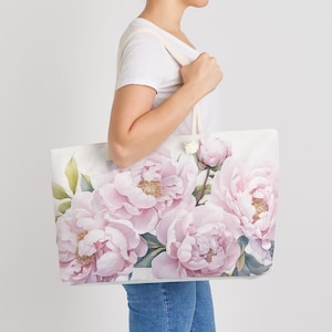 Large Floral Weekender Bag: Pink Peony Travel Tote, Beach Shoulder Bag for Birthdays, Mother’s Day, Bridal Showers, Womens Fashion