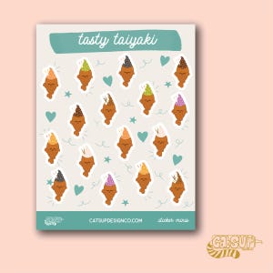 Planificateur d'autocollants mignon Feuille d'autocollants pour crème glacée Taiyaki, autocollant en vinyle pour ordinateur portable, autocollant pour téléphone, autocollant Kawaii, autocollant étanche pour papeterie