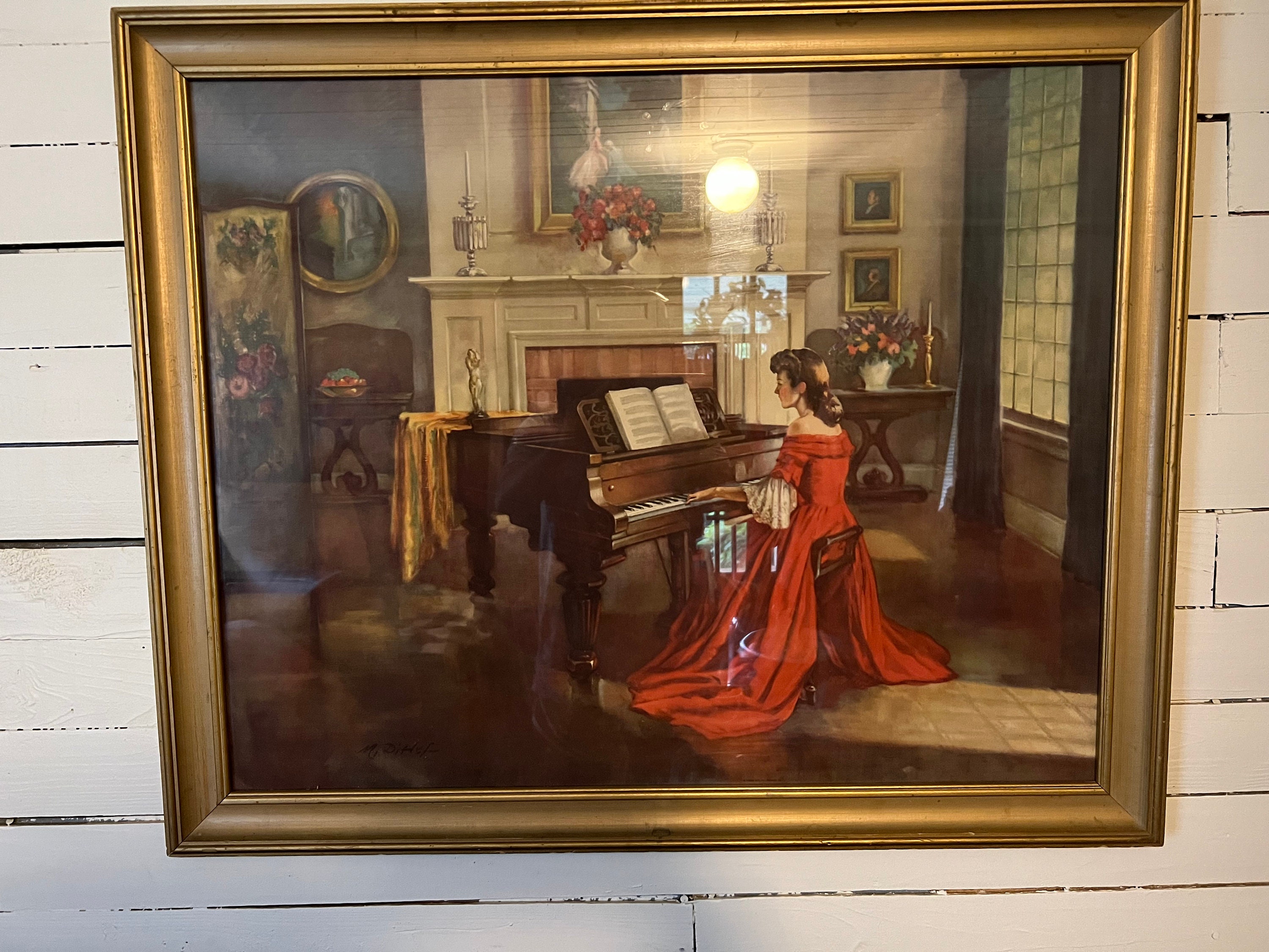 RARE! Vintage Lithograph "sonata" by Artist M Ditlef, Victorian Woman in Red  Dress Playing Piano, Framed Picture - Etsy